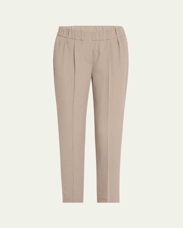 Straight-Leg Ankle Silk Pull-On Pants